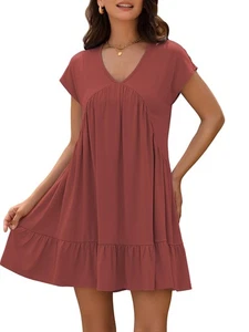 Summer Dresses for Women 2025 Casual V Neck Fashion Vacation Beach Mini Dress... - Picture 1 of 7