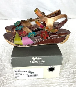 Spring Step Belladonna Colorful Leather Wedge Sandals sz 40 US 9 with Box - Picture 1 of 9