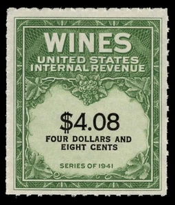 SCOTT #RE201 - $4.08 WINE STAMP - F-VF UNUSED - Picture 1 of 2