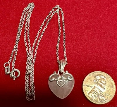 COLLAR COLGANTE CORAZÓN CUARZO ROSA CON CUBIERTA PLATA ESTERLINA 925 Foto 1 de 3