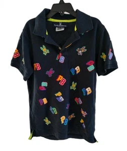 Psycho Bunny Shirt Boys Medium Navy Blue Fulton All Over Print Short Sleeve Polo - Picture 1 of 6
