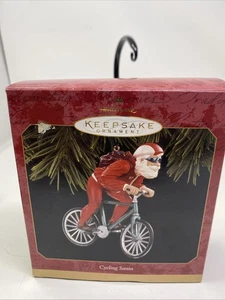 1997 Hallmark Andenken Ornament Weihnachten Radfahren Weihnachtsmann - Bild 1 von 2