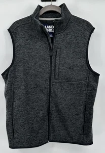 Lands End Men's Sweater Fleece Vest Full Zip Pockets Dark Gray Size Medium - Picture 1 of 6