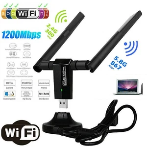 USB 3.0 1200Mbps Long Range AC1200 Dual Band 5GHz Wireless WiFi Adapter Antennas - Afbeelding 1 van 9