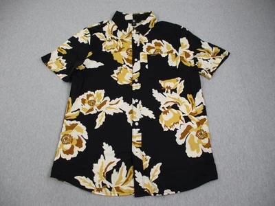 Volcom Shirt Hawaii Mens Medium Black Tan Yellow Floral Button Front Hawaiian - Image 1 of 4
