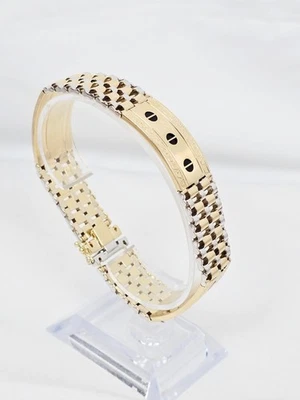 Unique 14K Two Tone Multi Color Gold Designer Rolex Style Enamel Link Bracelet - Image 1 of 4