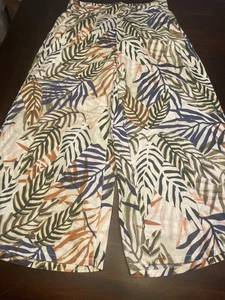 Tahari Womens 100 % Linen Wide Leg Tropical Leaves Panra Medium - Picture 1 of 5