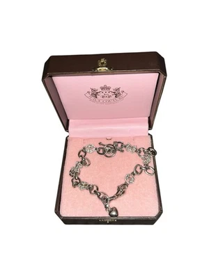Juicy Couture Silver Chain Crystal Charm Heart Cherry Bow Crown Necklace (993) - Image 1 of 3