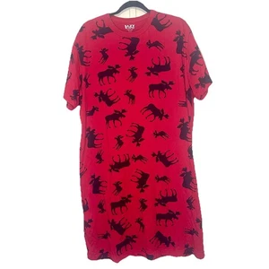 Lazy One Moose Nightshirt Red Black Sleep Shirt One Size Cotton Rustic Cabin - Picture 1 of 14