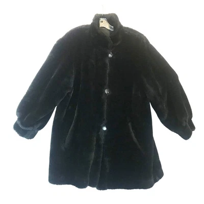 Abrigo de invierno Marvin Richards Y2K negro de piel sintética para mujer M reversible de gran tamaño Foto 1 de 4