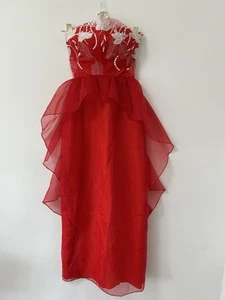 Vintage ‘80s Eve of Milady Red Emboidery Strapless Basque Waist Midi Dress - Picture 1 of 9