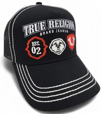 Sombrero de camionero True Religion parche para hombre malla negra con cierre a presión ajustable nuevo con etiqueta Foto 1 de 4