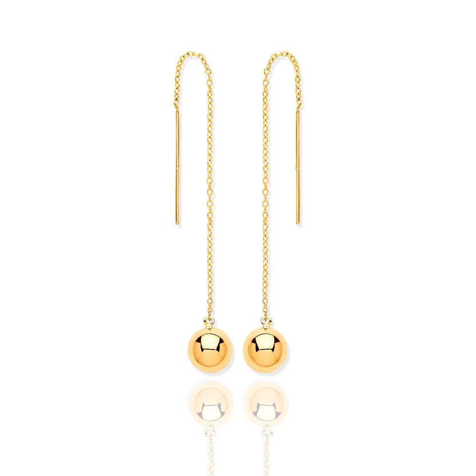 9ct Gold Chain Drop Threader Earrings - 8mm Ball. - Image 1 of 1
