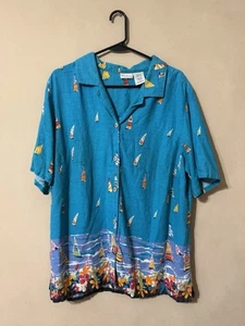 White Stag Plus Size 18W/20W Linen Rayon Button Up Shirt Sailboat Scuba Blue - Picture 1 of 8