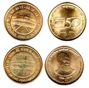 2009-14 - 5 RUPEE INDIA REPUBLIC 4 UNC BRASS RARE COINS - WT. 6 GRAM EACH # E - Picture 1 of 4