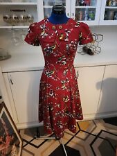 Retro Hell Bunny Vixen Birdy Dress Fit And Flare A Line Red XS
