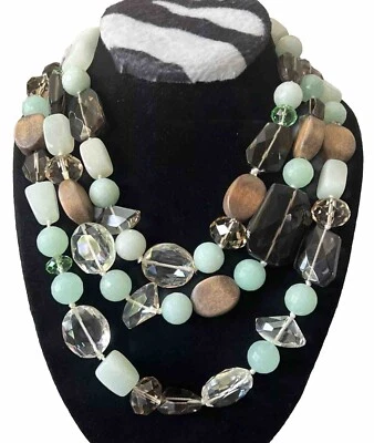 "Collar Stella and Dot verde/claro/marrón vidrio y piedra y madera 16-17""" Foto 1 de 4
