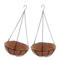 2pcs hängende Kokosnuss Korb Pflanzer Blumentopf schwarz Metallrahmen