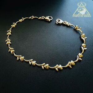 Solid 14k Yellow Gold Heart Tennis Bracelet Romantic Love Bracelet Gift