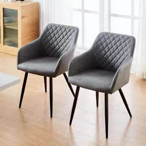 2 Esszimmerstuhl Kunstleder Weicher Sitz Modern Stuhl Hellgrau Gepolsterter Sitz - Bild 1 von 15