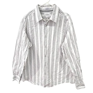 Concepts By Claiborne 2XL Mens White Striped Long Sleeve Button Up Dress Shirt - Picture 1 of 8
