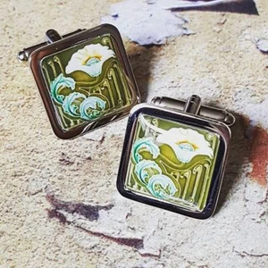 Unique ARVENSIS Art Nouveau CUFFLINKS tile DECORATIVE groom VINTAGE victorian - Picture 1 of 1