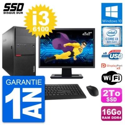 PC tour LENOVO M800 Pantalla 22" Intel i3-6100 RAM 16Go SSD 2To Windows 10 Wifi - Imagen 1 de 4