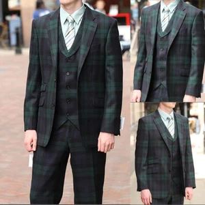 Plaid Checked Business Men Suits Regular Fit Formal Notch Lapel Single Breasted - Picture 1 of 11