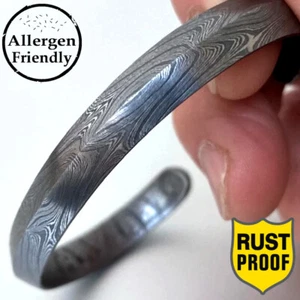 10mm Customized Hand Forged Damascus Steel Gunmetal Bangle Mens For Him Bracelet - Picture 1 of 12