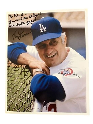 Tommy Lasorda Autographed Photo Inscribed to HERB LA Dodgers 8x10 Estate Find - Image 1 of 4