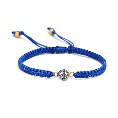 925 Sterling Silver & Gold Prong Diamond Blue Macrame Adjustable Bracelet - Imagem 1 de 4