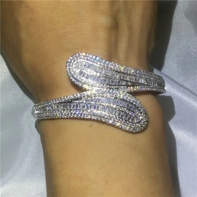 Round & Baguette Shape 16.8CT Simulated Sapphires Big Shinning Bangle Bracelet - Image 1 of 4