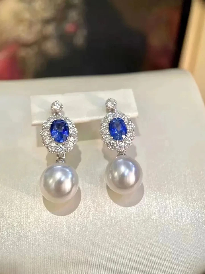 6Ct Round Cut Lab-Created White Pearl Drop/Dangle Earrings 14K White Gold Plated - Image 1 of 4