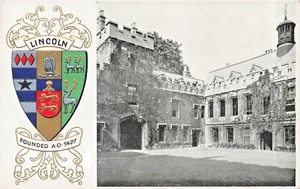 OXFORD UNIVERSITY ENGLAND-LINCOLN COLLEGE-EMBOSSED HERALDRY POSTCARD - Picture 1 of 2