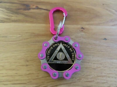 AA Key Chain Chip Holder Keyring Pink w/ Carabiner Alcoholics Anonymous  Women's - Image 1 of 4