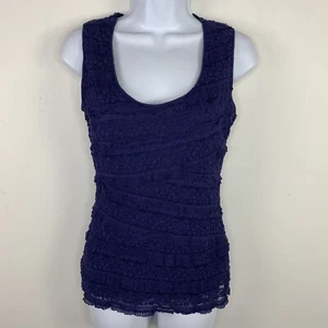 Max Studio Womens Top sz S Blue Ruffle Lace Front Scoop Neck Sleeveless - Picture 1 of 11