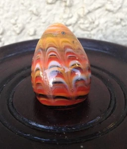 VINTAGE EIFÖRMIGER GLASWIRBEL MARMOR, BUNTER WIRBEL ORANGE, SCHWARZ, GELB - Bild 1 von 6