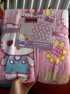 Hello Kitty Spring Flower Pink Throw Full Queen Bedding Blanket New - Picture 1 of 1