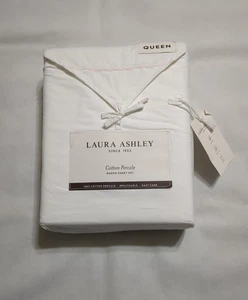 Laura Ashley 100% Cotton Percale Embroidered Heart Pink Queen Sheet Set - Picture 1 of 7