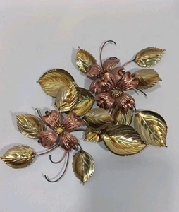 VTG MCM Copper and Brass Flowers and Leaves Set of 2 3DMetal Wall Hanging Decor - Picture 1 of 6