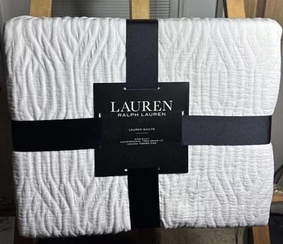 Lauren Ralph Lauren Wiley KING 被子白色 100% 棉提花全新带标签全新带包装 — 第 1/4 张图片