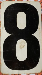 Vintage Metall doppelseitiges 8 und 9 Zahlen Hängeschild Tankstelle Auto - Bild 1 von 4