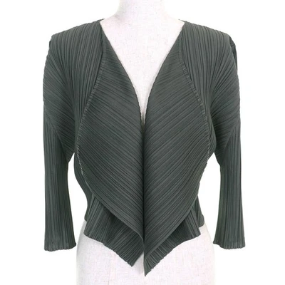 PLEATS PLEASE cardigan Half-sleeve bolero khaki polyester Women 4 PP91-J0556 - Image 1 of 4