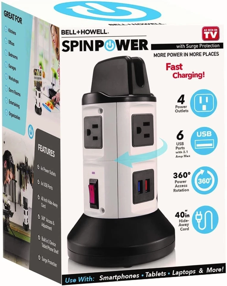 Bell  Howell 4-Outlets / 6 USB Spin Power - The Ultimate Smart Charging Station - Image 1 of 1