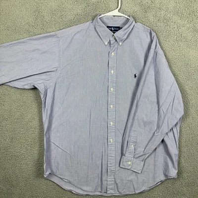 Polo Ralph Lauren Yarmouth Camisa Vestido Para Hombres 18 34-35 Azul Rayas Abotonadas Poni Foto 1 de 4