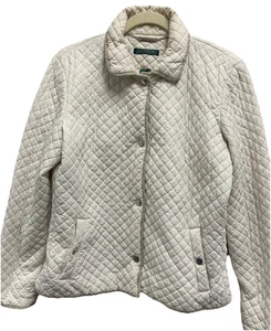 Lauren Ralph Lauren Lederbesatz Stepp Scheunenjacke Ivory Preppy New England - Bild 1 von 14