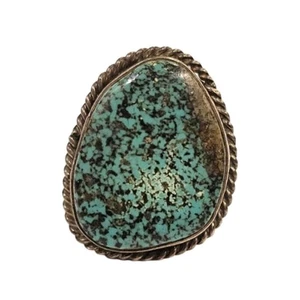 Vintage Navajo Spotted Turquoise Sterling Silver Statement Ring - Picture 1 of 7