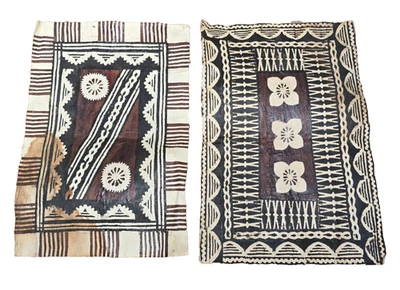 Vtg Fijian Bark Tapa Cloth Lot Placemat Set 2 Fiji Tiki Dinner 12x18 Place Mat - Image 1 of 4