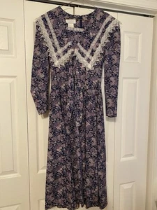 Vintage Gunne Sax by Jessica McClintock Long Sleeve Dress Blue Floral , Size 7 - Picture 1 of 3