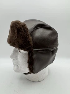 USA Made Vintage Brown Faux Fur Aviator Trapper Winter Hat Size 7 1/4 Quilted - Picture 1 of 12